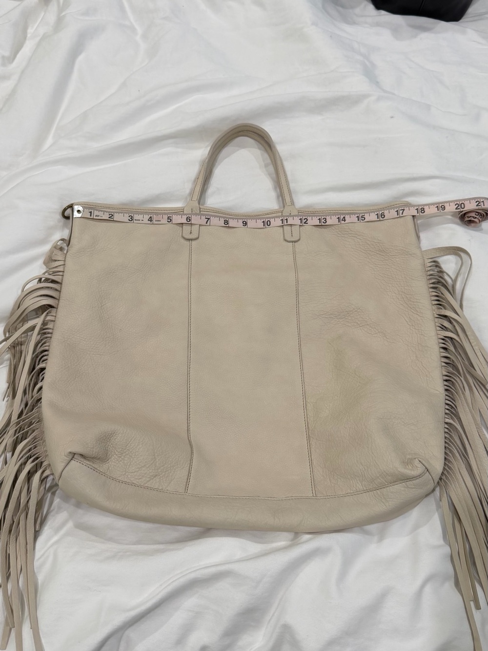 Fringe Bag Pelle Italia Cream Fringe Large Leather Tote Bag Western Coachella - Picture 6 of 14